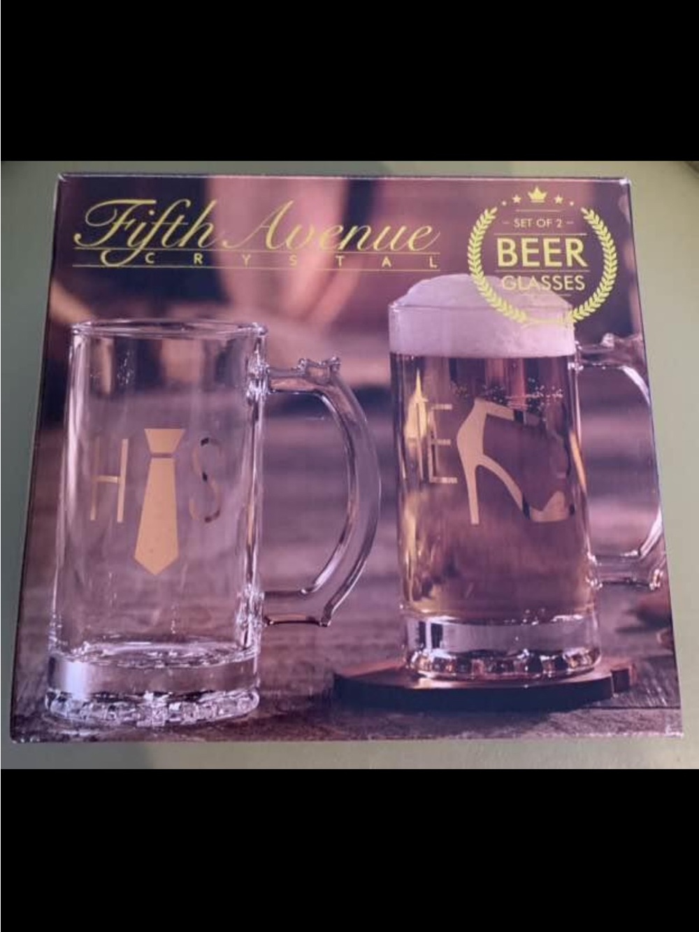 Fifth Avenue Crystal Beer Glass His & Hers Beer Mugs Engagement Wedding Gift